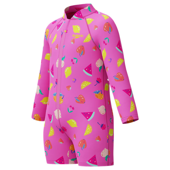 Speedo Jnr LS Print Zip One Piece Pink