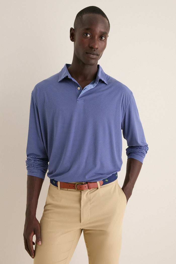 Sport Navy Featherweight Park Stripe Performance Long Sleeve Polo
