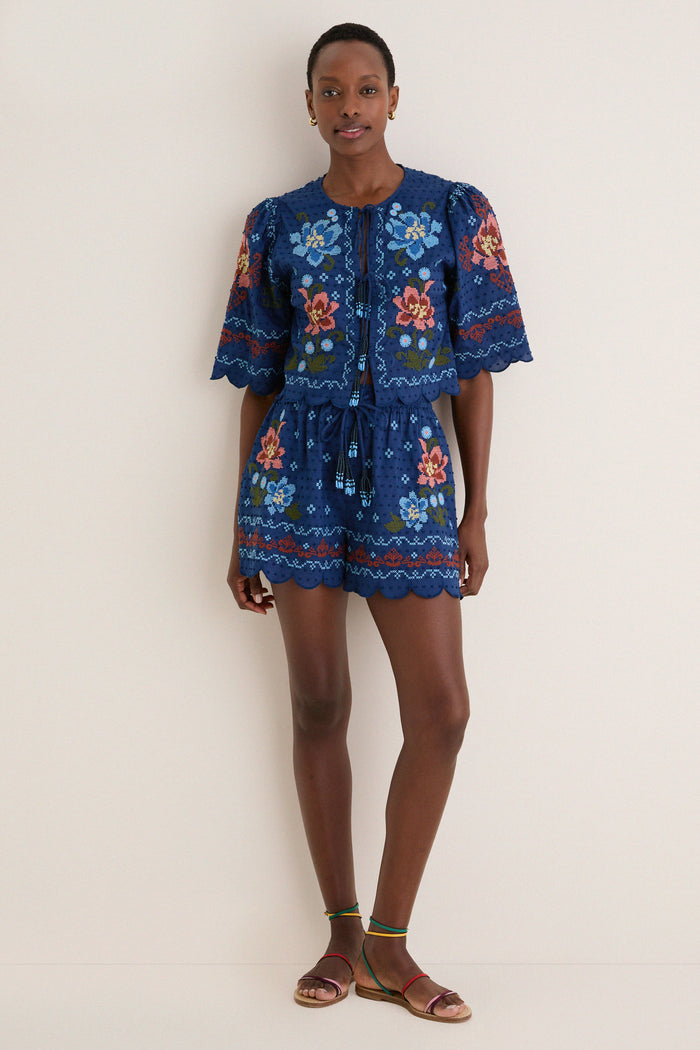 Stitched Garden Dark Blue Shorts