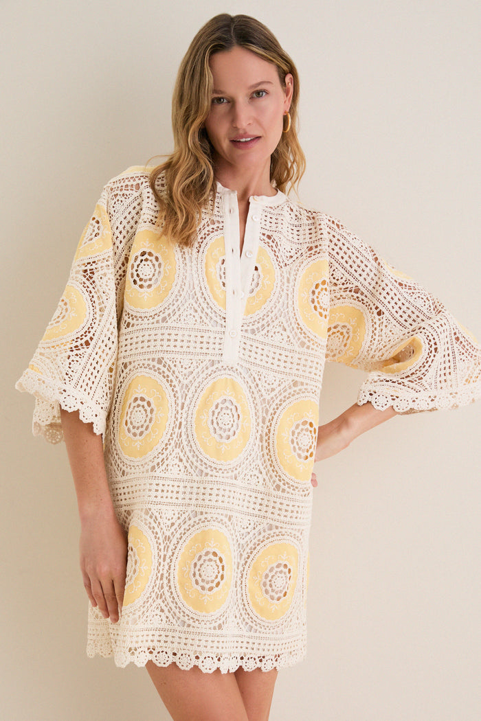 Sunshine Medallion Crochet Arles Mini Dress