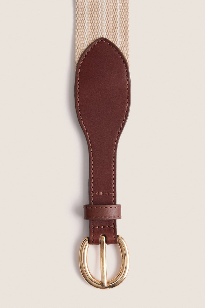 Tan and White Woven Strap Belt