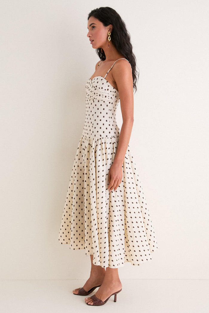 Tan & Brown Swiss Dot Tillie Maxi Dress