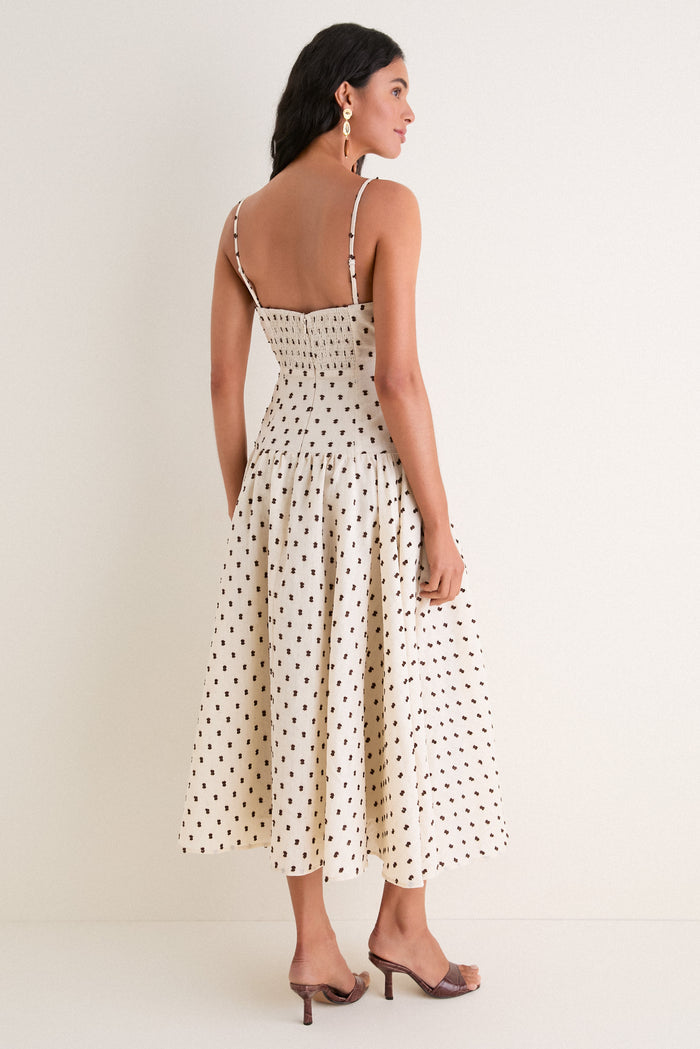 Tan & Brown Swiss Dot Tillie Maxi Dress
