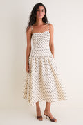 Tan & Brown Swiss Dot Tillie Maxi Dress