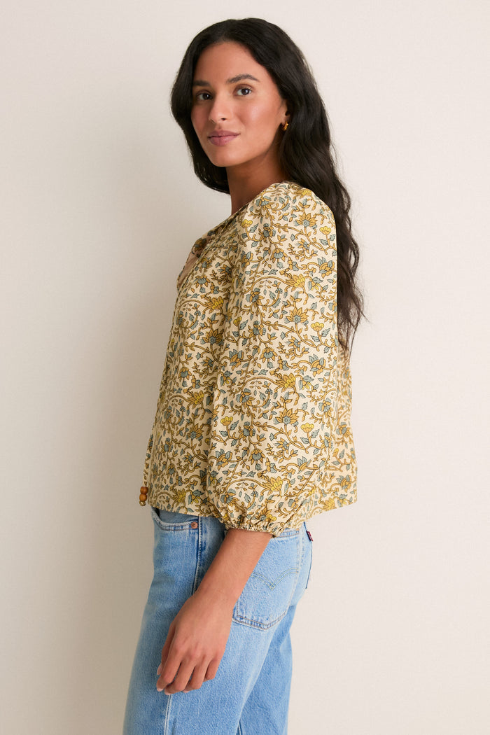Tan Scrolling Floral Petunia Blouse