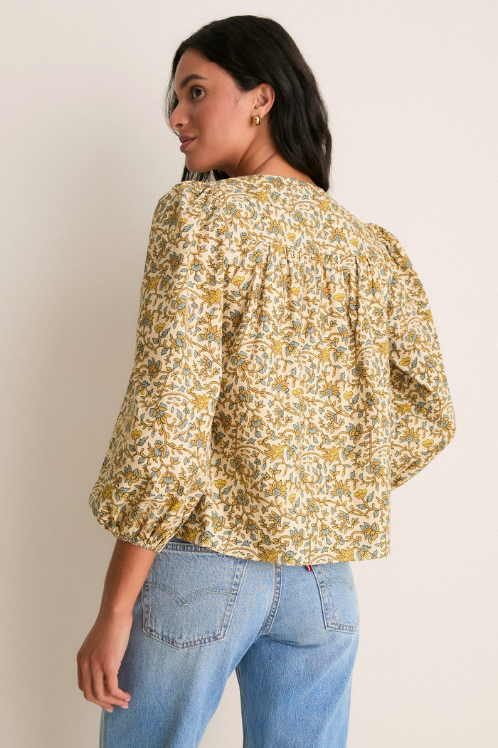 Tan Scrolling Floral Petunia Blouse