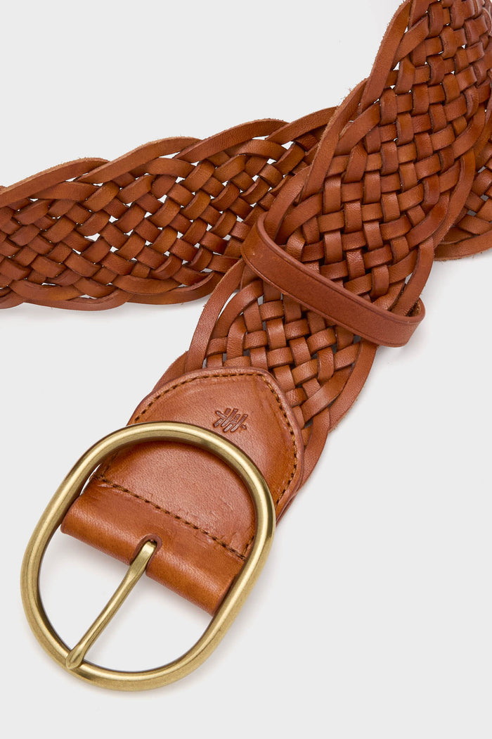 Tan Woven Belt with Oval Buckle