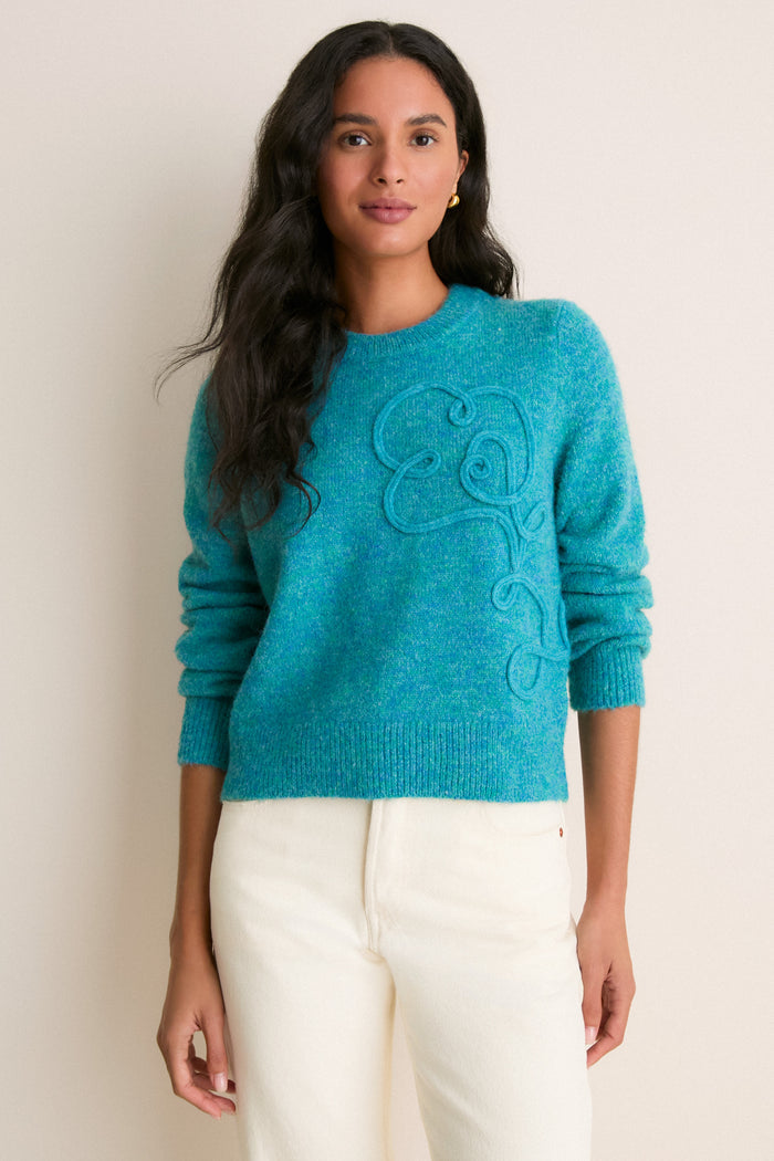 Teal Embroidered Seraphine Crewneck