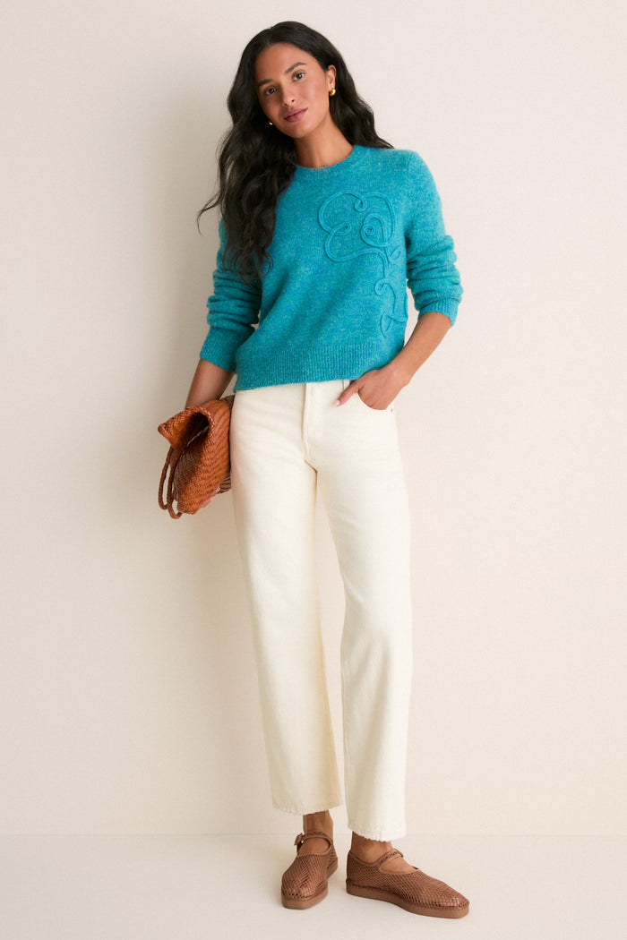 Teal Embroidered Seraphine Crewneck