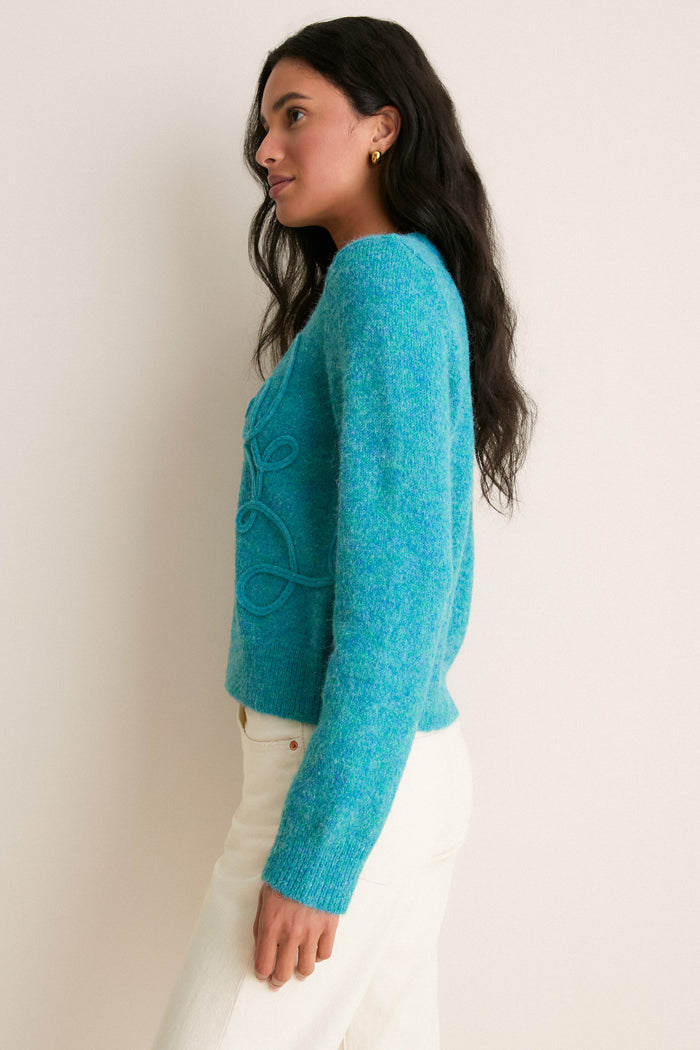 Teal Embroidered Seraphine Crewneck