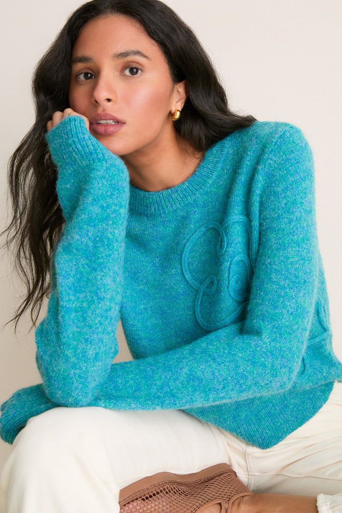 Teal Embroidered Seraphine Crewneck