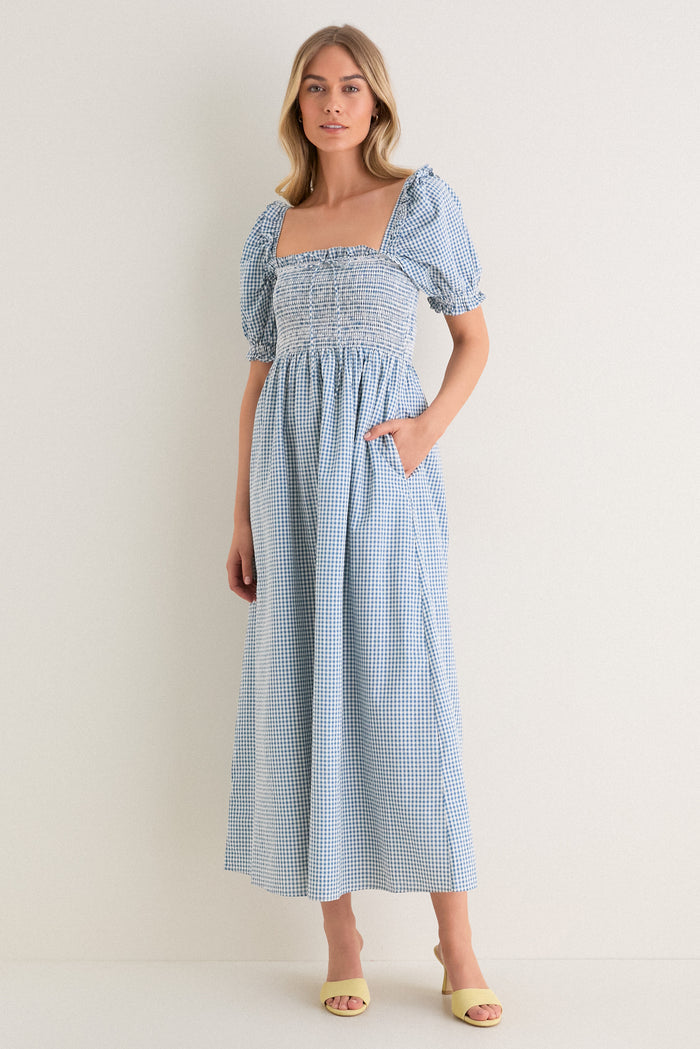 Teal Gingham Scarlett Midi Nap Dress