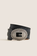 THE GREAT. x Stetson Black and Silver Tooled Waist Belt