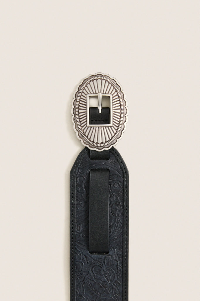 THE GREAT. x Stetson Black and Silver Tooled Waist Belt
