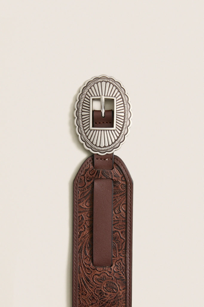 THE GREAT. x Stetson Brown and Silver Tooled Waist Belt