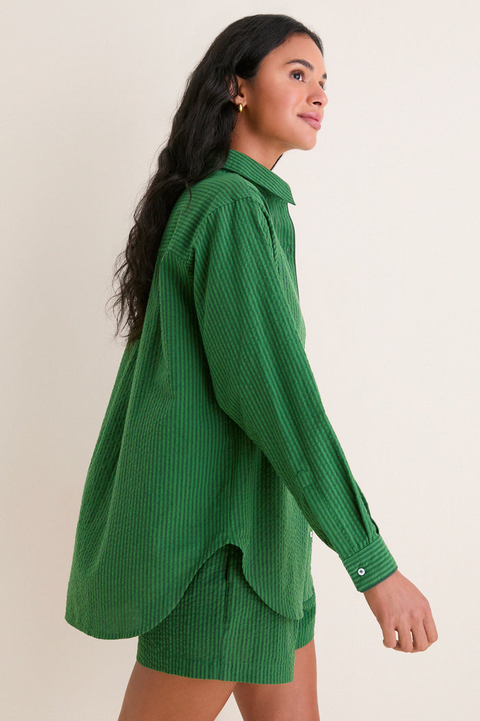 Tonal Green Stripe Seersucker Nadine Button Down