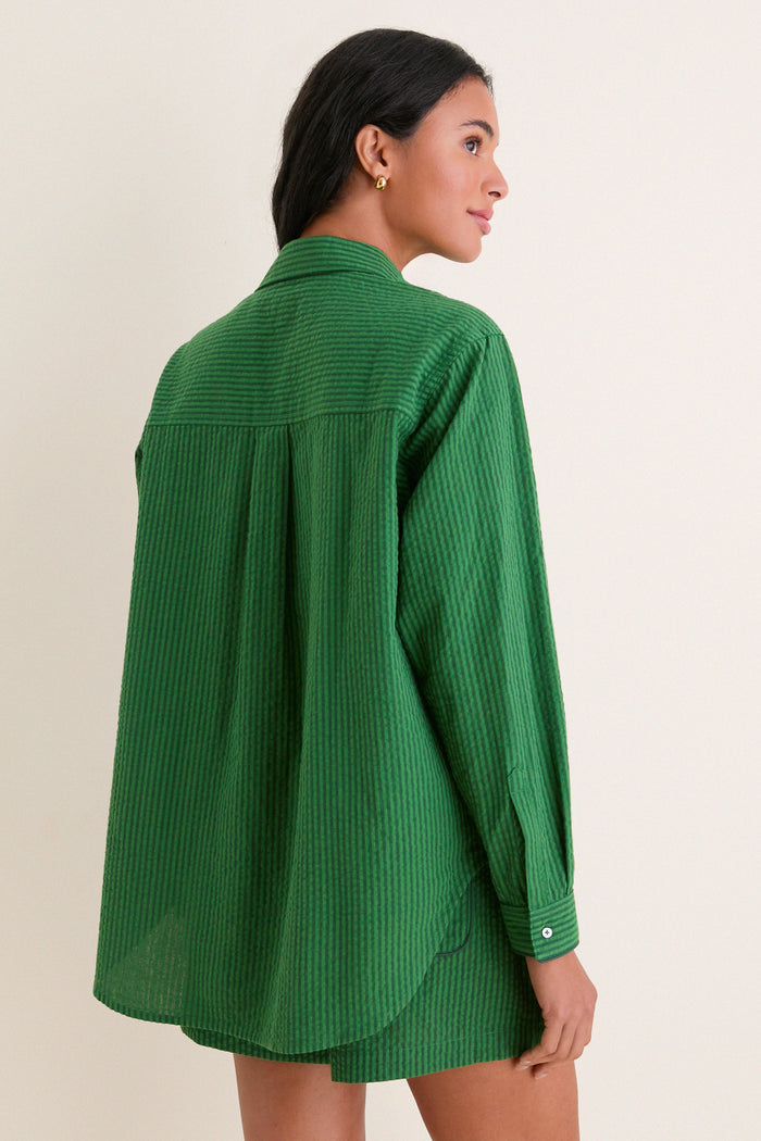 Tonal Green Stripe Seersucker Nadine Button Down