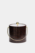 The Mr. Ice Bucket double-walled insulated brown bucket features a stylish gold handle.