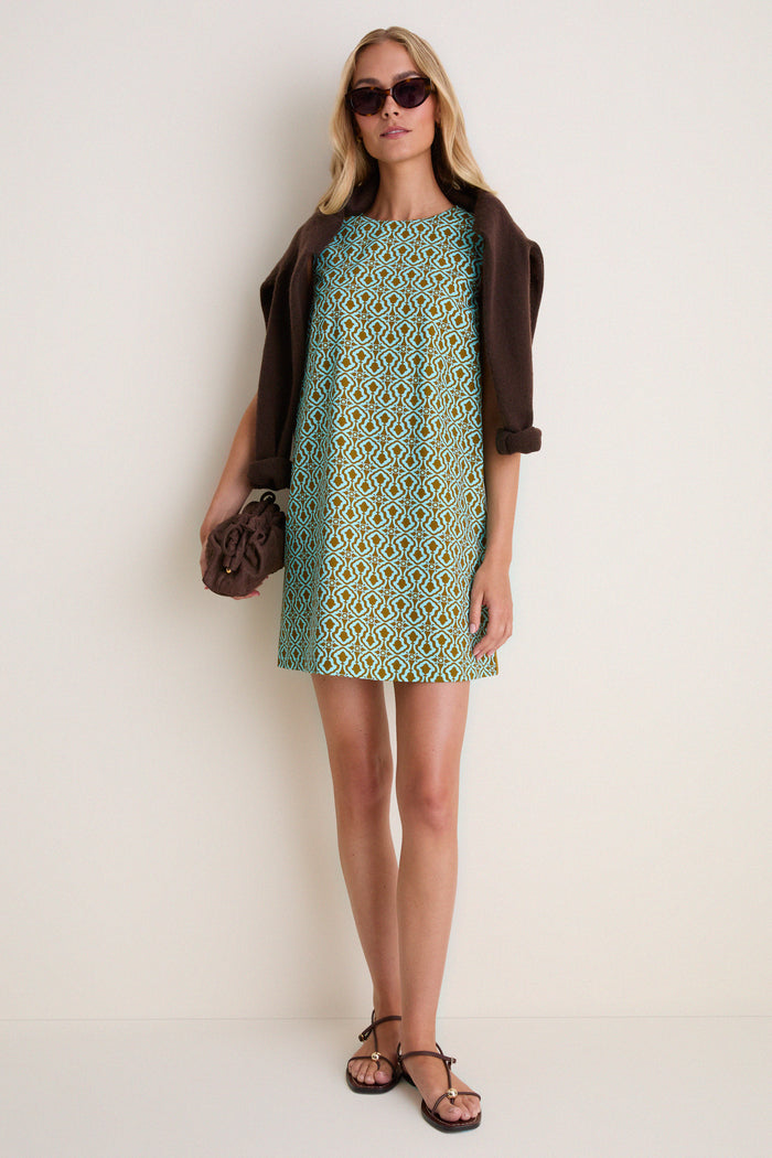 Turquoise & Brown Geo Bitsy Mini Dress