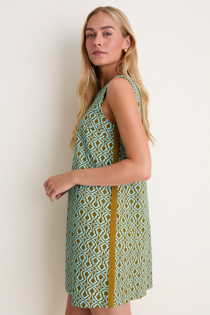 Turquoise & Brown Geo Bitsy Mini Dress