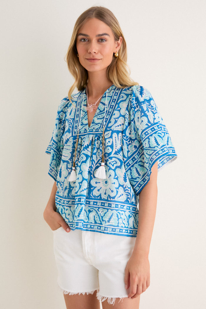 Turquoise Floral Angel Top