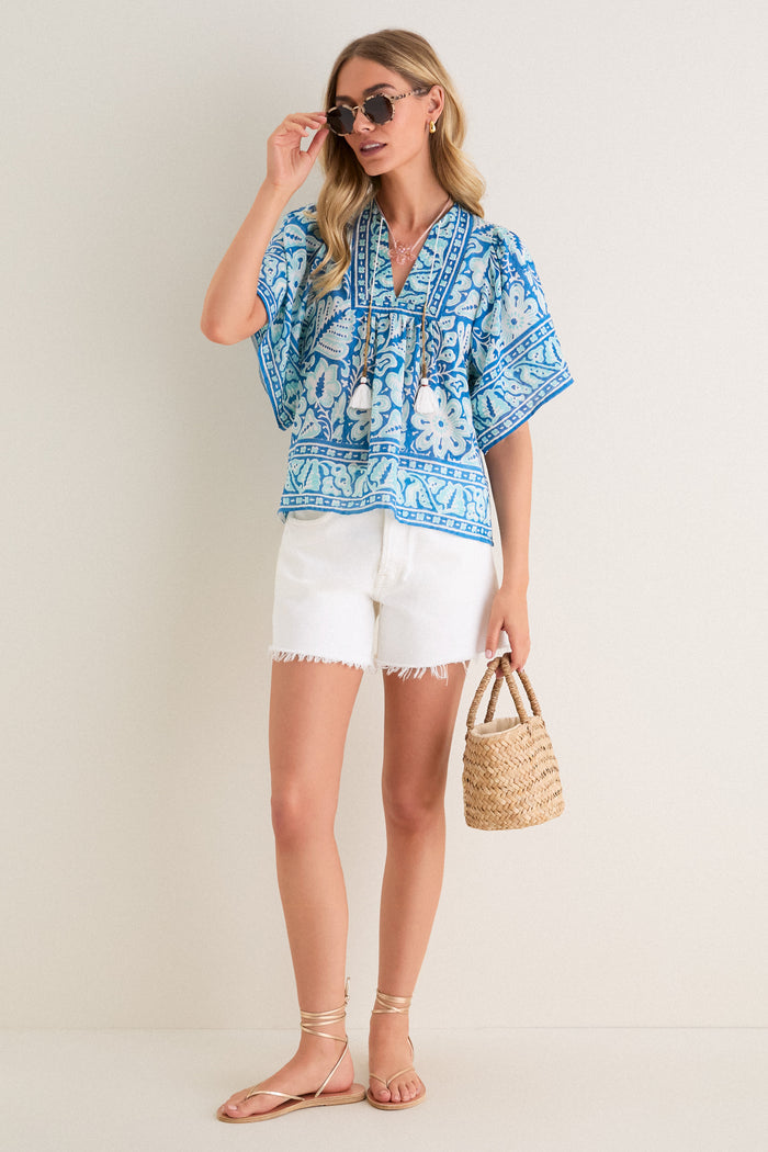 Turquoise Floral Angel Top