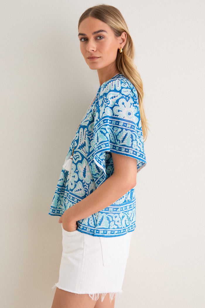 Turquoise Floral Angel Top