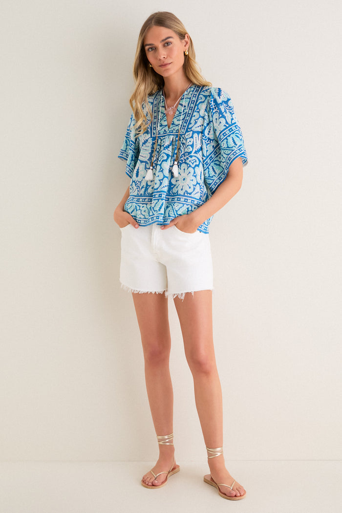 Turquoise Floral Angel Top