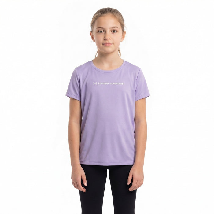 UA Girls Tech Wordmark Graphic SS Purple