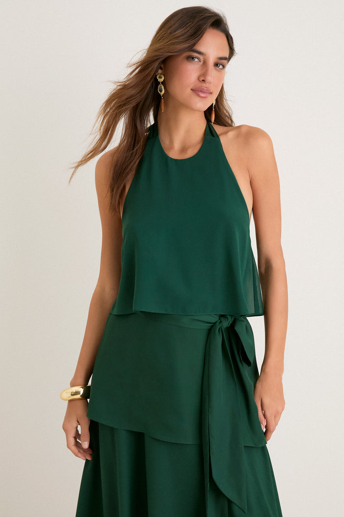 Verdant Green Crepe Claudette Top