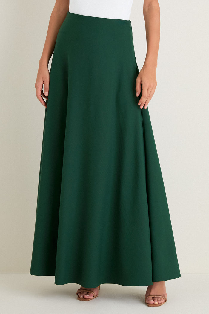 Verdant Green Crepe Colbert Maxi Skirt