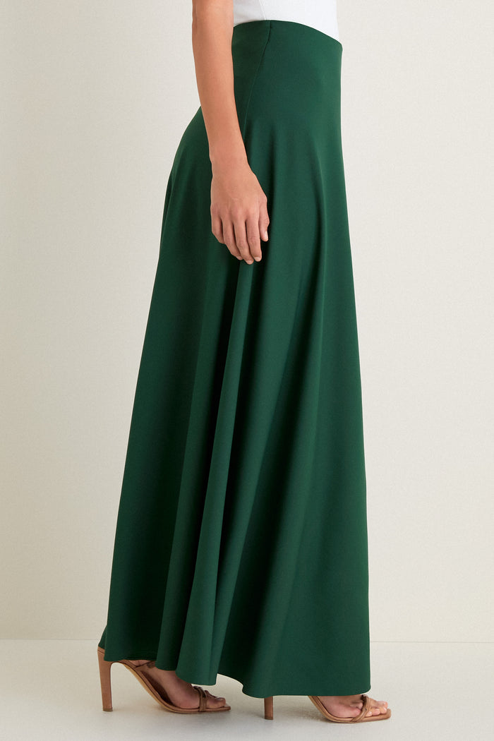 Verdant Green Crepe Colbert Maxi Skirt