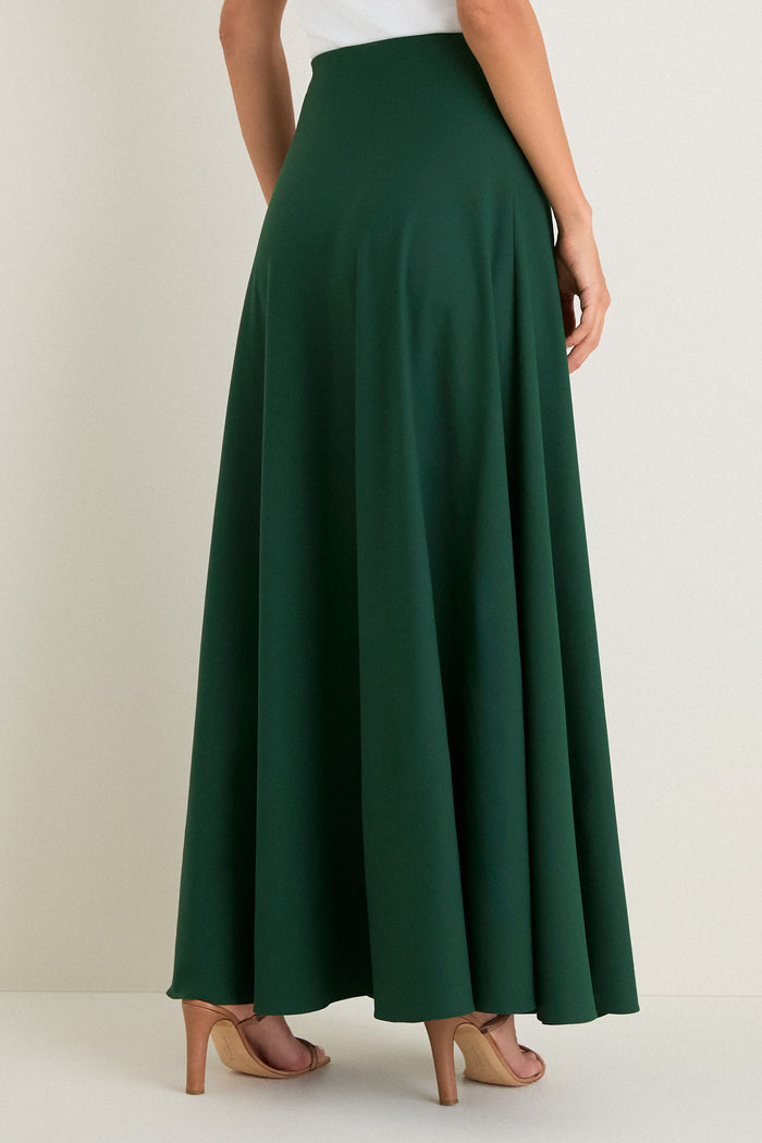 Verdant Green Crepe Colbert Maxi Skirt