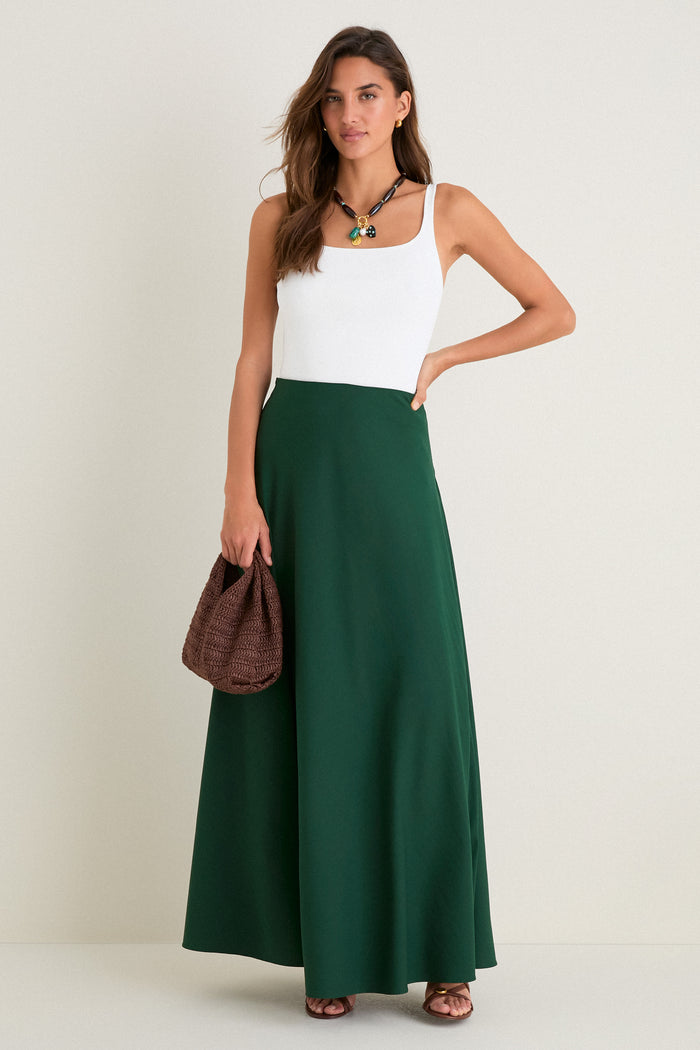 Verdant Green Crepe Colbert Maxi Skirt