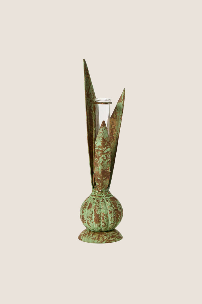 Verdigris Hand Crafted Bulb and Leaf Vase