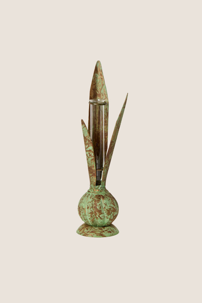 Verdigris Hand Crafted Bulb and Leaf Vase