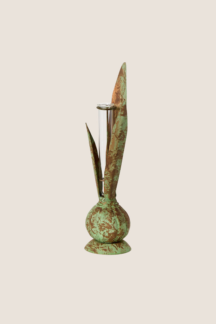 Verdigris Hand Crafted Bulb and Leaf Vase