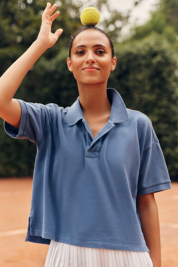 Washed Blue Pique Holmes Boyfriend Polo