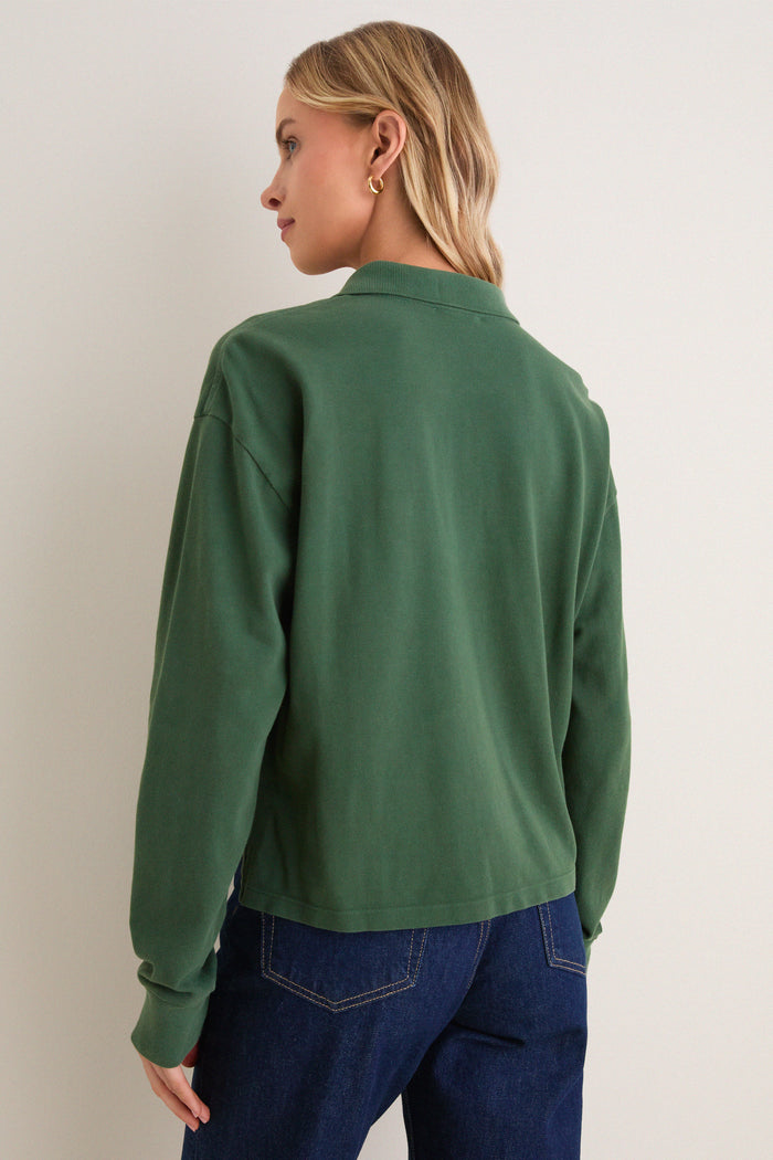 Washed Forest Long Sleeve Pique Holmes Boyfriend Polo
