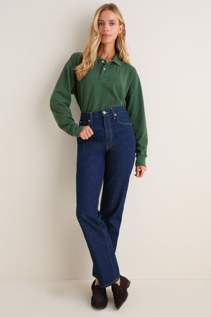 Washed Forest Long Sleeve Pique Holmes Boyfriend Polo