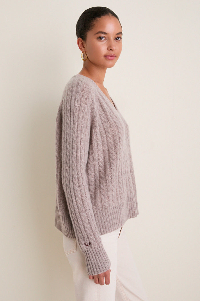 Wheat Cashmere Cable Knit Alice Sweater