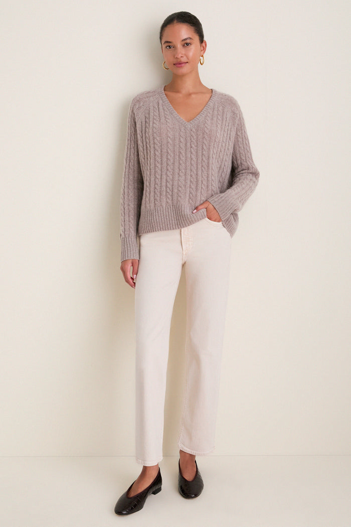 Wheat Cashmere Cable Knit Alice Sweater