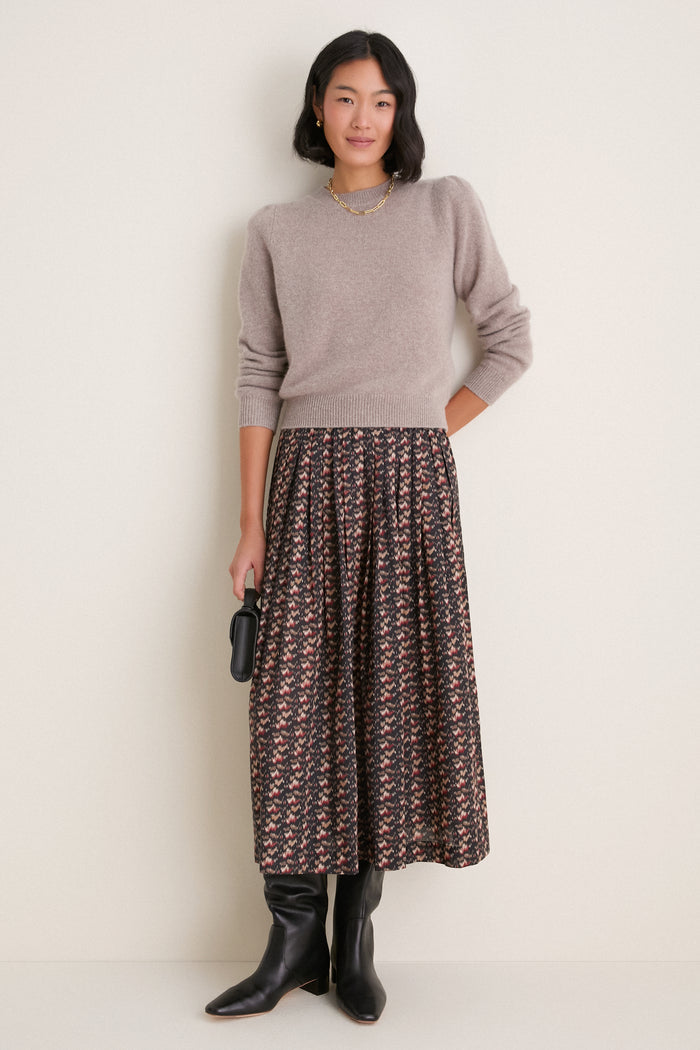 Wheat Cashmere Puff Sleeve Macy Crewneck Sweater