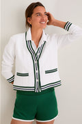 White and Eden Green Cable Charley Cardigan