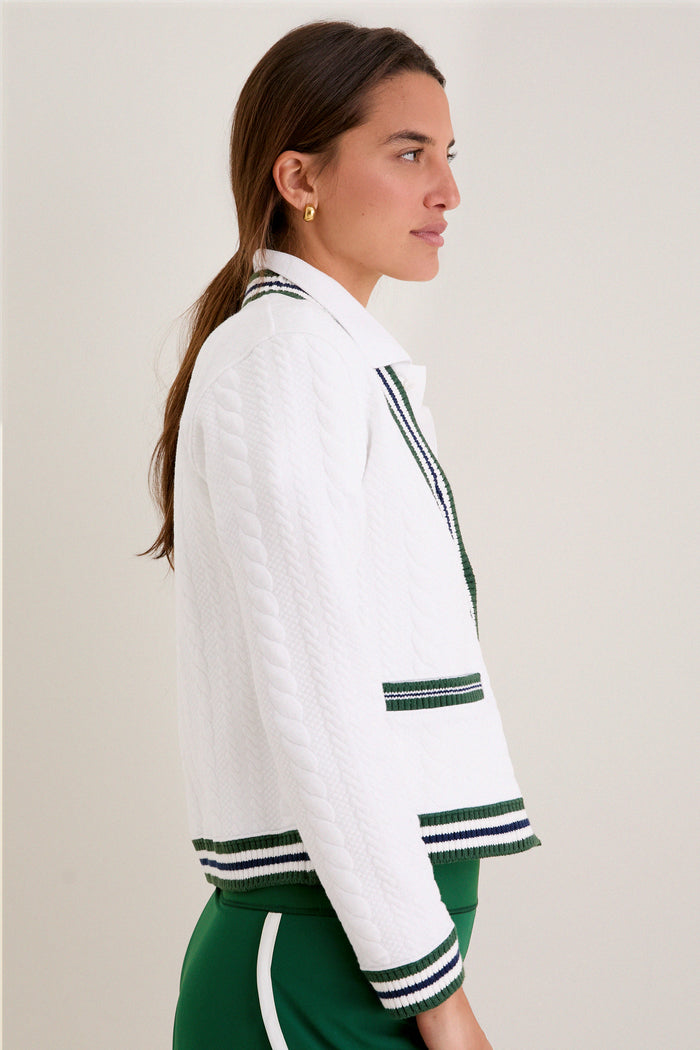 White and Eden Green Cable Charley Cardigan