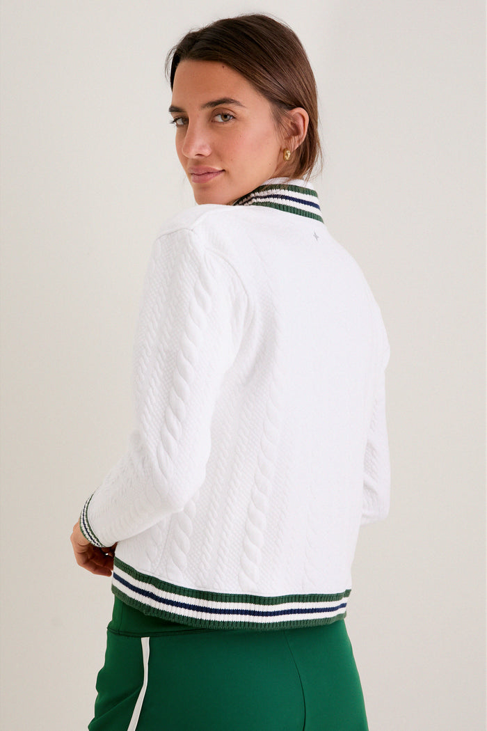 White and Eden Green Cable Charley Cardigan