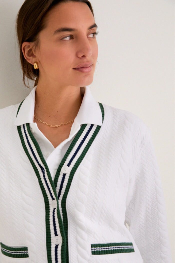 White and Eden Green Cable Charley Cardigan