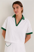 White and Eden Green Performance Cotton Cropped Carol Polo