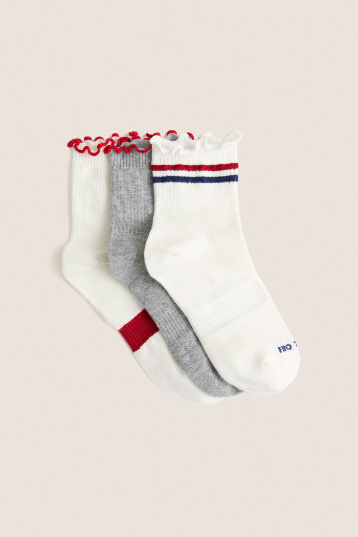 White and Gray Ruffle Sock Set of 3