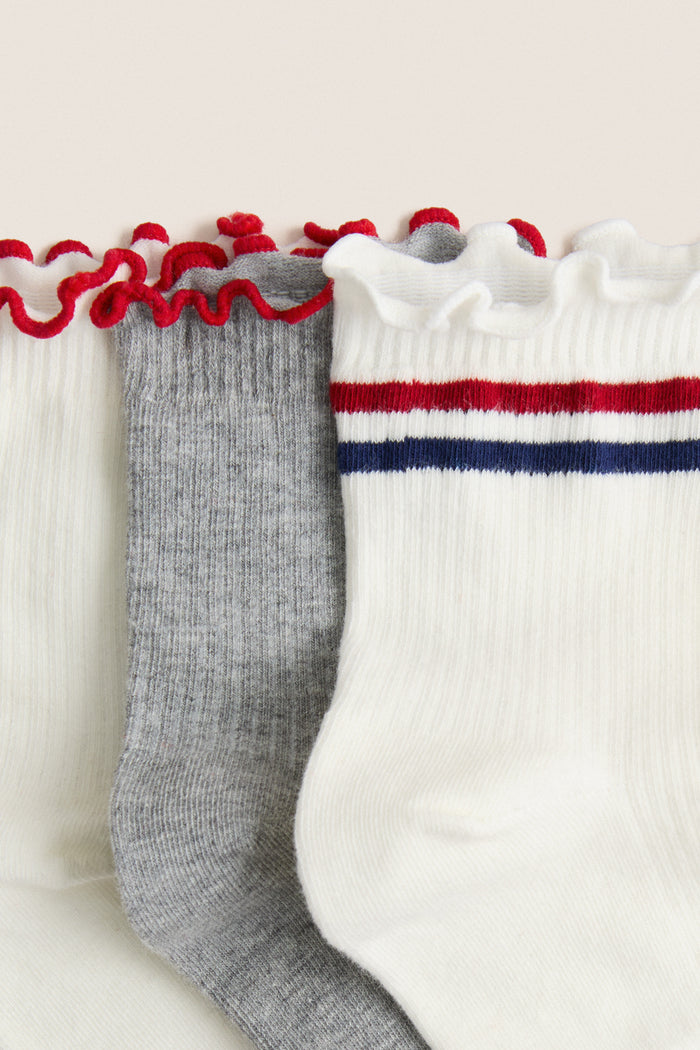 White and Gray Ruffle Sock Set of 3